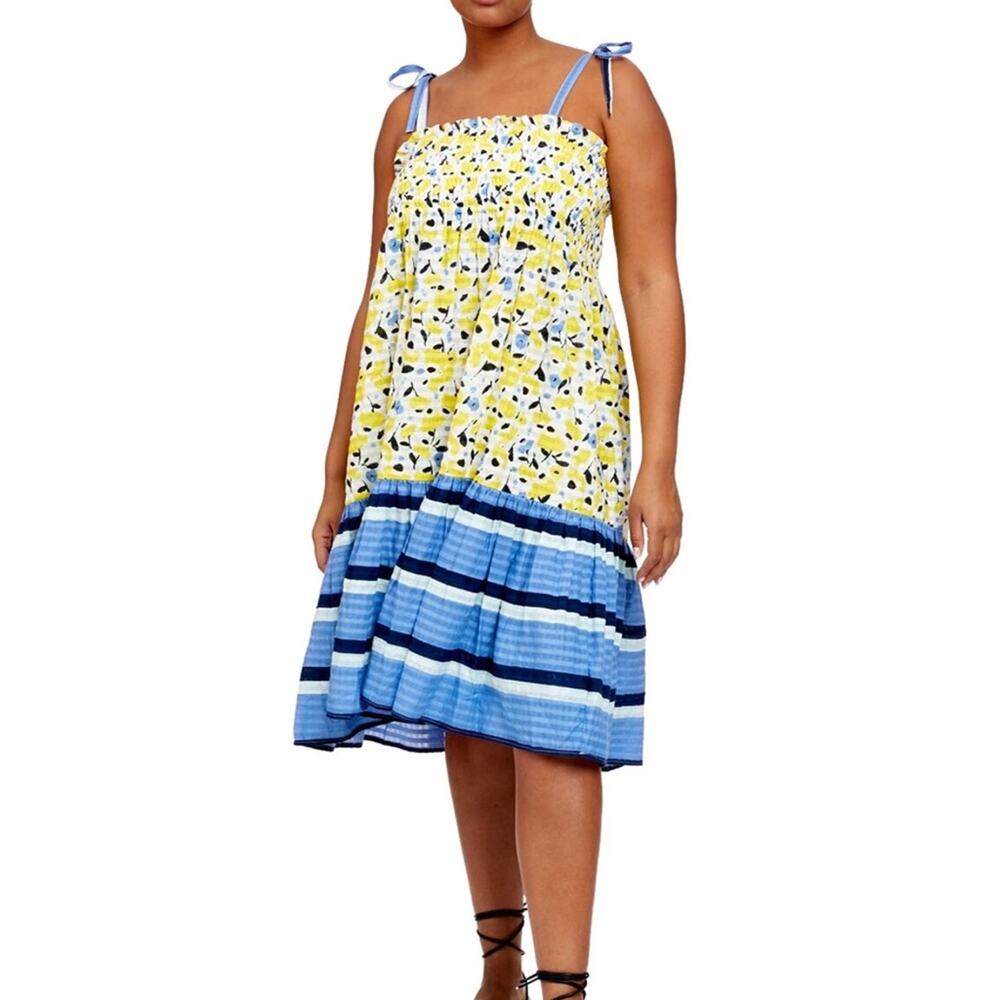 TANYA TAYLOR Leandra Mixed Print Smocked Midi Dress NWT in Small